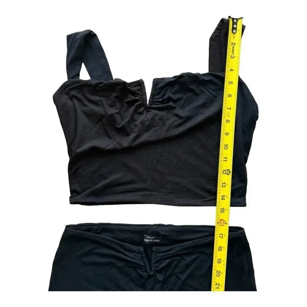 Naked wardrobe Black Flare Pant Soft Cropped Top Tank 2 PC Set Outfit Size 1X - Picture 11 of 15